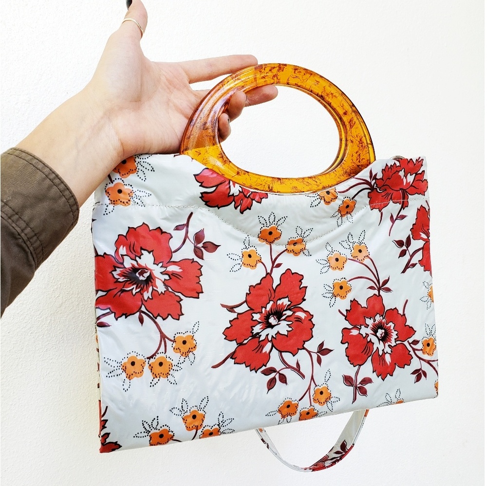 Vtg 1960s Floral Foldable Tote/Clutch/Beach Bag